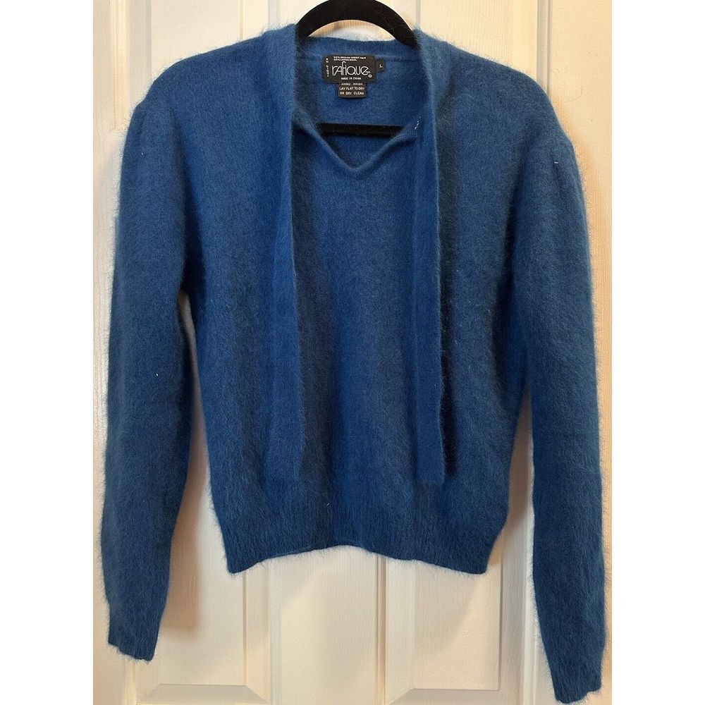 Rafique Vintage Sweater‎ Angora Rabbit Hair / Lambswool Teal Blue Size Large